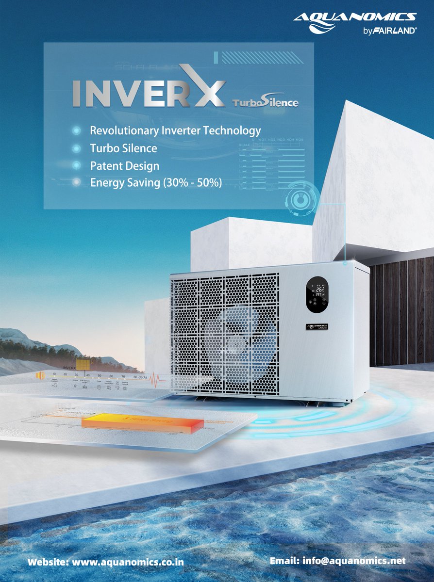 AquanomicsLtd's tweet photo. #InverX is a revolutionary #invertertechnology #poolheating solution that saves up to 50% of the energy making it cost-effective. It's a one-time investment and a lifetime benefit/saving.
#Aquanomics #fairland #pool #energysaving #swimmingpool #inverterheatpumps #heatpump #pools https://t.co/TAVGg3CvWj