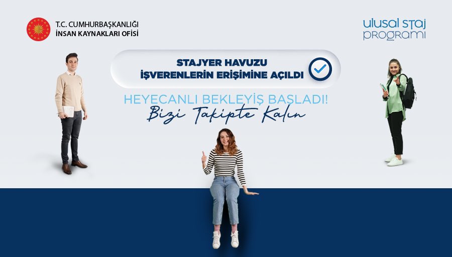ulusalstajprg's tweet photo. Stajyer havuzumuz işverenlerin erişimine açıldı!

Kamu ve özel sektörden işverenler, #UlusalStajProgramı’na başvuran adaylara staj tekliflerini göndermeye başladı! Bizi takipte kalın. #SeninİçinSeferbiriz @tccbiko @kariyerkapisi https://t.co/whPeiB6zNC
