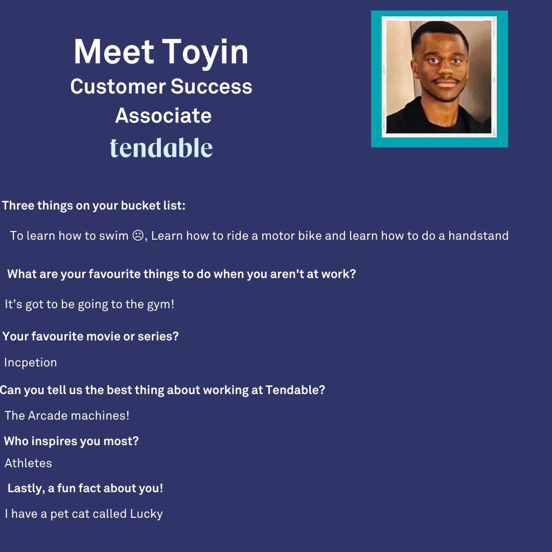 WeAreTendable's tweet photo. I'ts #TeamTendable Tuesday and up this week is our wonderful Toyin! 💙
#MeetTheTeam  #WeAreTendable https://t.co/Zz06rMd6UE