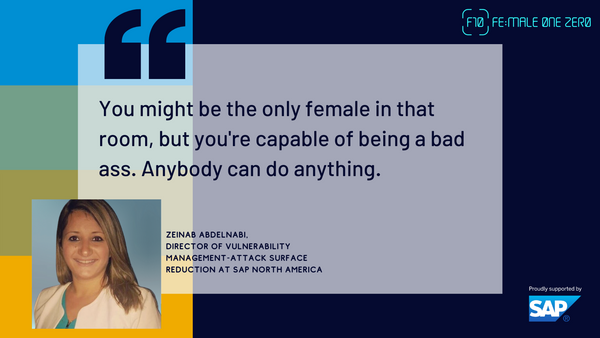 FemaleOneZero's tweet photo. “You might be the only female in that room, but you're capable of being a badass. Anybody can do anything.” - Zeinab Abdelnabi, Director of Vulnerability Management-Attack Surface Reduction at @SAP North America
#F10 #F10Articles #SapWomenInTech #SapNextGen #LifeAtSap #Sap4Good https://t.co/p7LSpmGLAJ