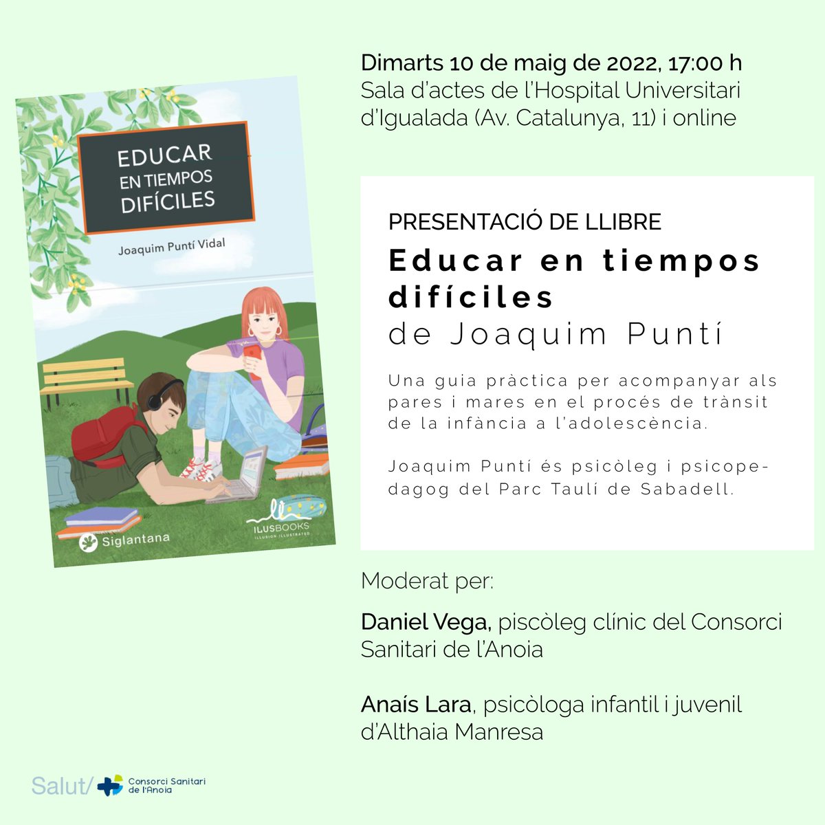 Hospitaligd's tweet photo. 📢 AVUI | El psicòleg del @parctauli, Joaquim Puntí, presenta el llibre "Educar en tiempos dífíciles", una guia pràctica per acompanyar als pares i mares en el procés de trànsit de la infància a l'adolescència. També ho podeu seguir en streaming 👉
https://t.co/4qLAVzFlwb https://t.co/9di6dtzP2d