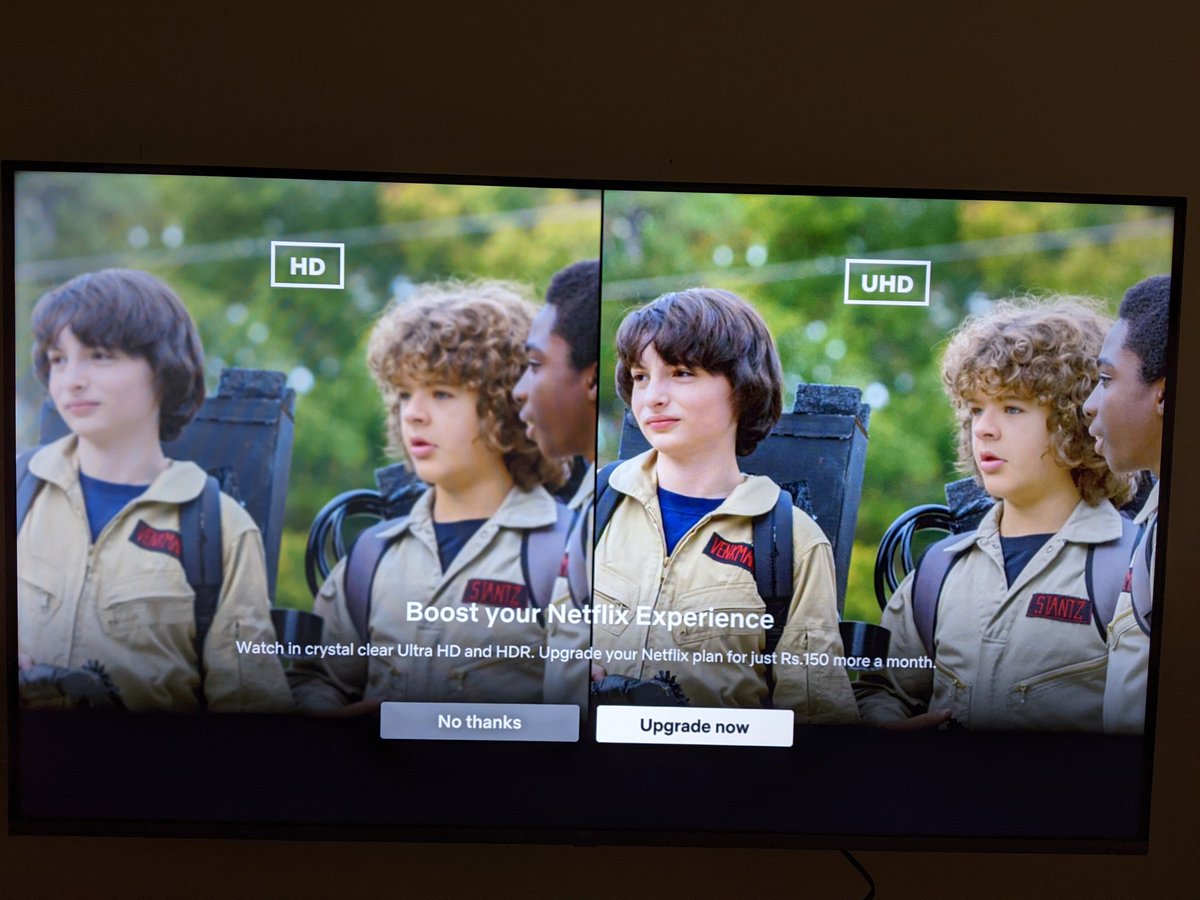 vikynandha's tweet photo. Brilliant nudge by Netflix when you upgrade to a 4K TV 😃 #design #nudge #uhd #tv #AndroidTv https://t.co/L7Z8qfBIl9