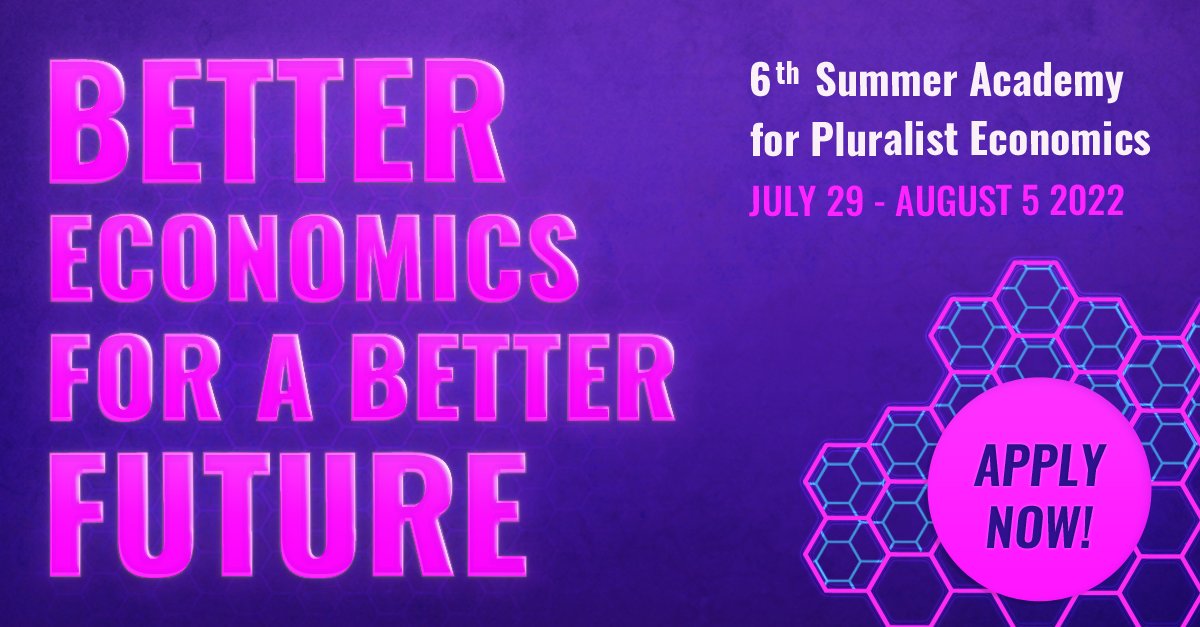 Do you want to experience how better economics teaching, learning, and thinking can shape a better future? 
🔥Applications for our Online Summer Academy for Pluralist Economics 2022 are open now! Learn more about this unique opportunity here:
buff.ly/3Nlhq6v