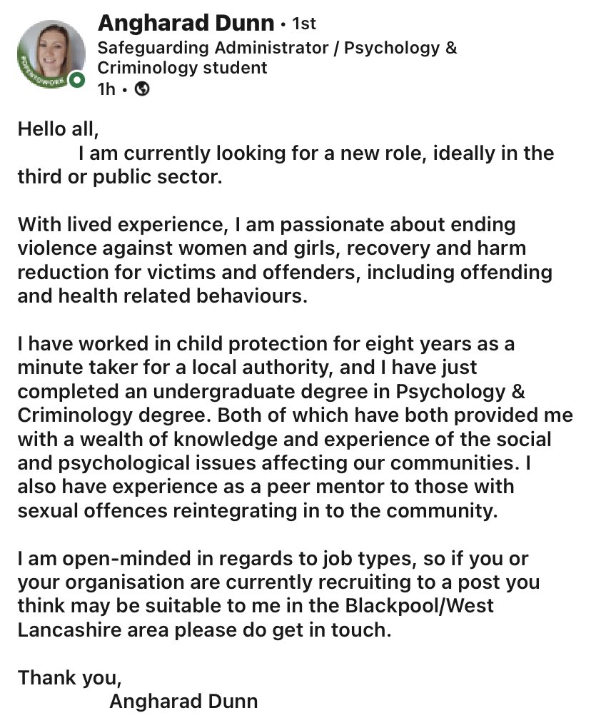 Hopetraining's tweet photo. Please check out this post by @AngharadDunn89 if anyone knows of any roles please let her know! 

#DAJobs #VAWGRoles https://t.co/JhM1PFtwyG