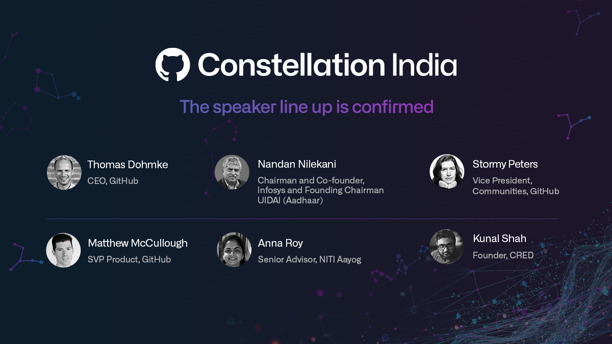 GitHubIndia's tweet photo. An exciting line-up of speakers awaits you at #GitHubConstellation India 2022, to talk more about how code is empowering India. Are you ready? 
Register now: https://t.co/aesgG2zZs0 https://t.co/7Rfq4wfGSa