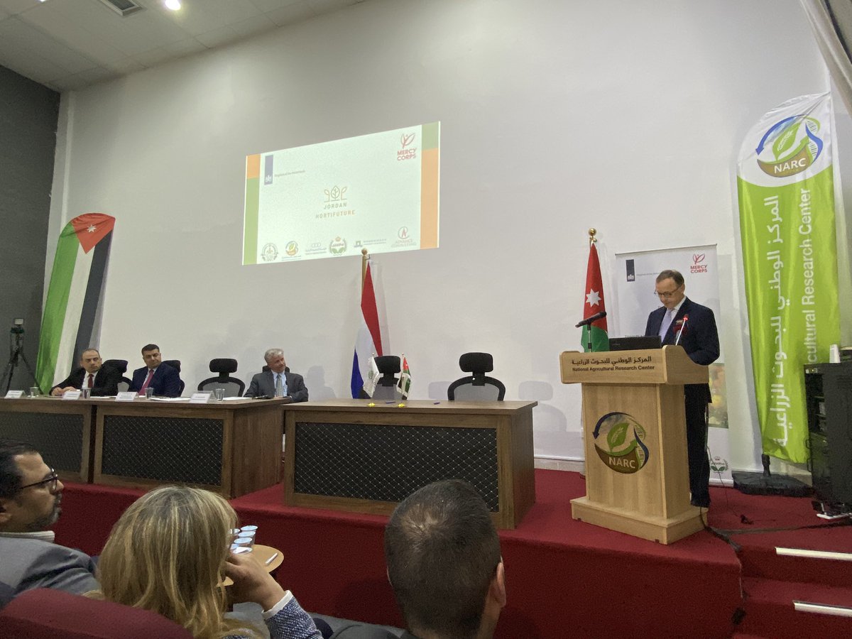 NLinJordan's tweet photo. Happening now: launch and signing ceremony of the #Jordan Hortifuture Project, in presence of Ambassador @HarryVerweij, HE Minister of Agriculture Khalid Hneifat and DG of NARC @NizarHaddad4 with @mercycorps, Advance Consulting &amp; @WUR. More information to follow! https://t.co/JD5ionVhpE