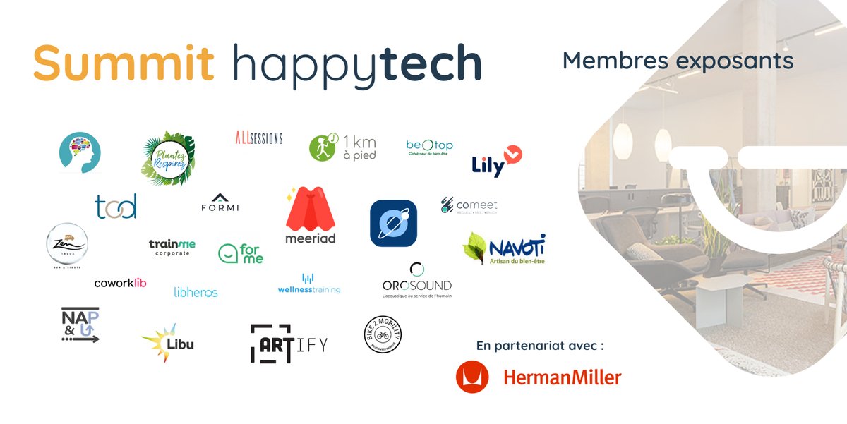 Aujourd'hui nous vous dévoilons les membres exposants du Summit happytech Inscription : hubs.ly/Q019WCX10 Rendez-vous : 📆 Le 19 mai 🏢 Showroom Herman Miller 📍 31 rue Saint Augustin 75002 Paris #summit22 #happytech #evenements #qvt #bienetreautravail