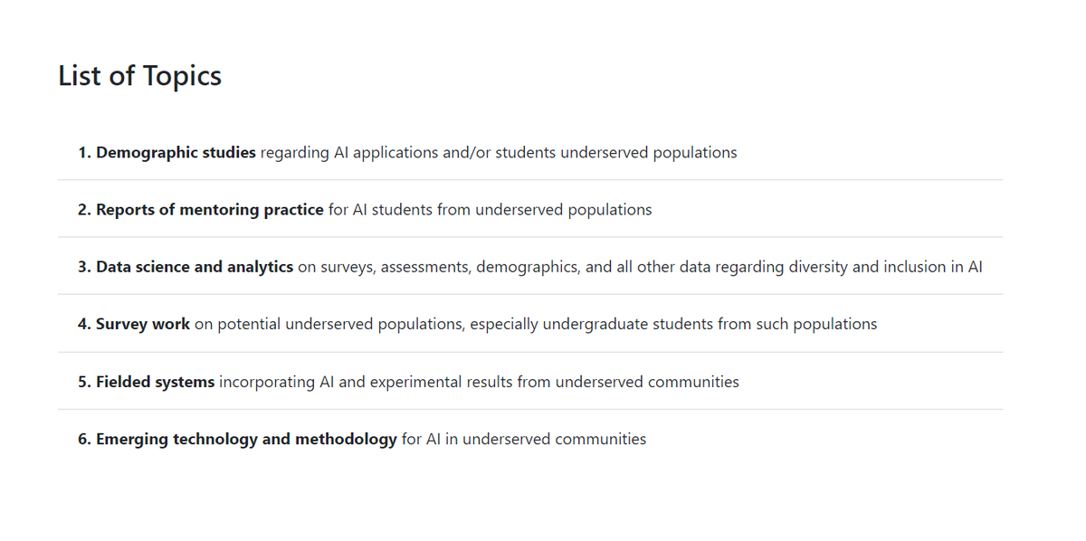 DiverseInAI's tweet image. Our 1st #AIDBEI workshop at @aamas2022 is tomorrow (1000-1300 U.S. Central / 1500-1800 UTC Wed 11 May 2022)! Showcased: projects on #AssistiveTechnology, #AI4good, #AIsafety + a panel on #DEI in #AutonomousAgents &amp;amp; #MultiAgentSystems. #DiversityInAI #AAMAS kdd.cs.ksu.edu/Workshops/AAMA…