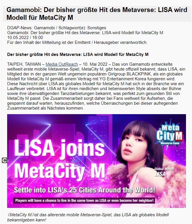 LDN327's tweet photo. Gamamobi: Der bisher größte Hit des Metaverse: LISA wird Modell für MetaCity M - 🇩🇪
#Lisa #Money #Lalisa #BLACKPINK @Blackpink
#MetaCityM #LisaxMetaCityM @MetaCity_M
- please engage ⬇️
🔗https://t.co/YKeIFMexYE https://t.co/V3ceeU6Zf3