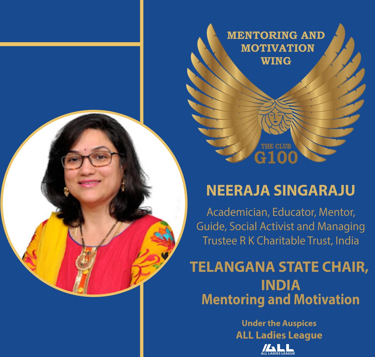 g100mentoring's tweet photo. Let’s welcome Neeraja Singaraju as the #StateChair for #Telangana #India #G100
She is a dynamic healthcare professional, passionate educator, academician, mentor guide,a humanitarian, philanthropist, and managing Trustee of R.K welfare and charitable trust, Hyderabad. https://t.co/sJIjY3zopU