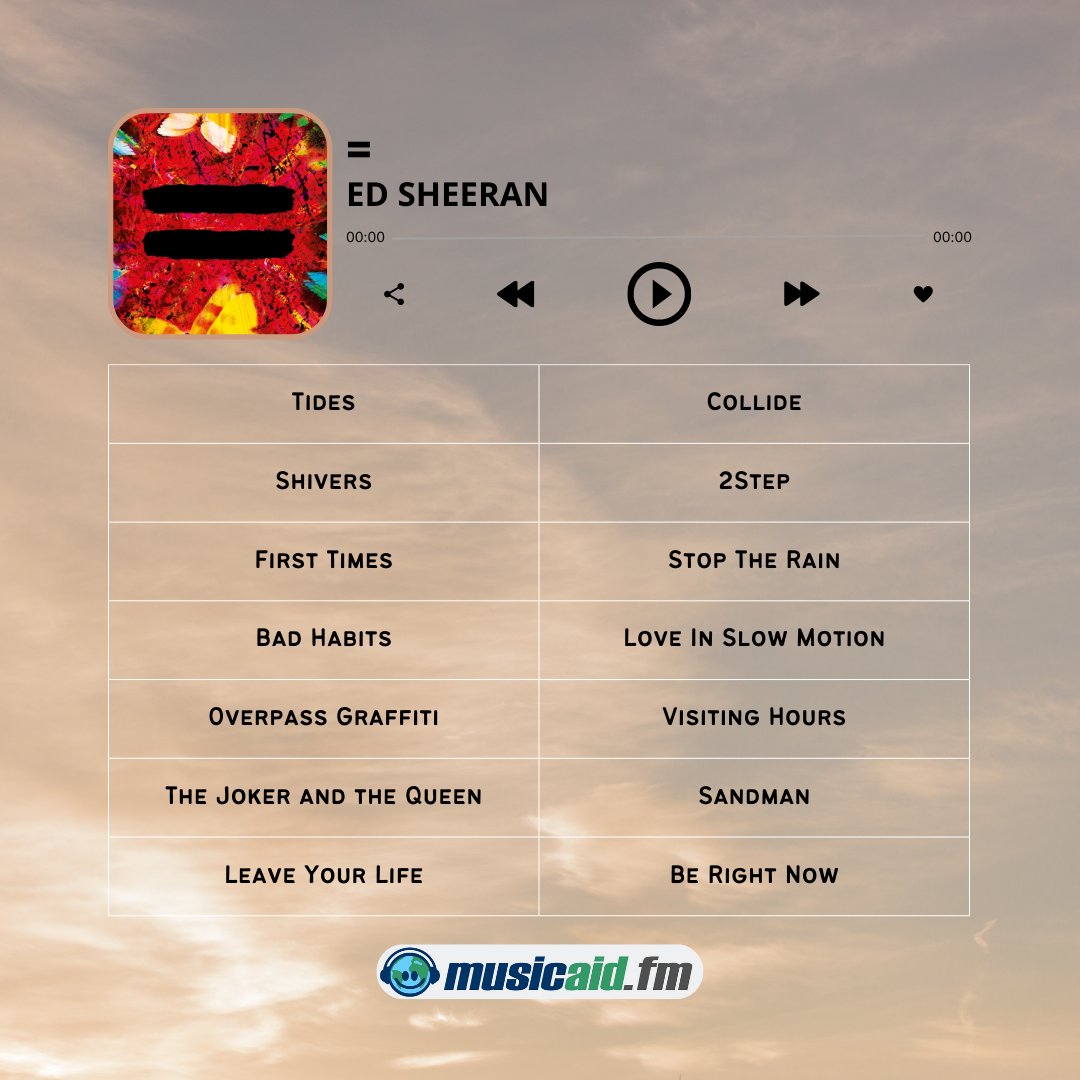 MusicAid's tweet photo. = ("equals") is the fifth studio album by English singer-songwriter Ed Sheeran, released on 29 October 2021 by Asylum and Atlantic Records.
Stream it here and support good causes!
https://t.co/1JO68Ee9fZ
#MusicAid #musicforacause #EdSheeran https://t.co/xTuagaxyzh