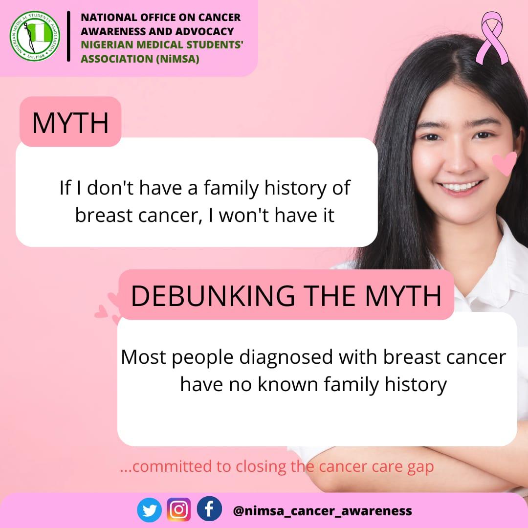 NimsacancerA's tweet photo. How many myths have you heard about breast cancer?😂

You must have heard alot right?🥱

Follow us closely today, as we debunk some of those myths?

Learn, like and retweet.

Comment some other myths you’ve heard😂

#CancerResearch
#cancersurvivor #cancerawareness https://t.co/TEmwNJ1mvu
