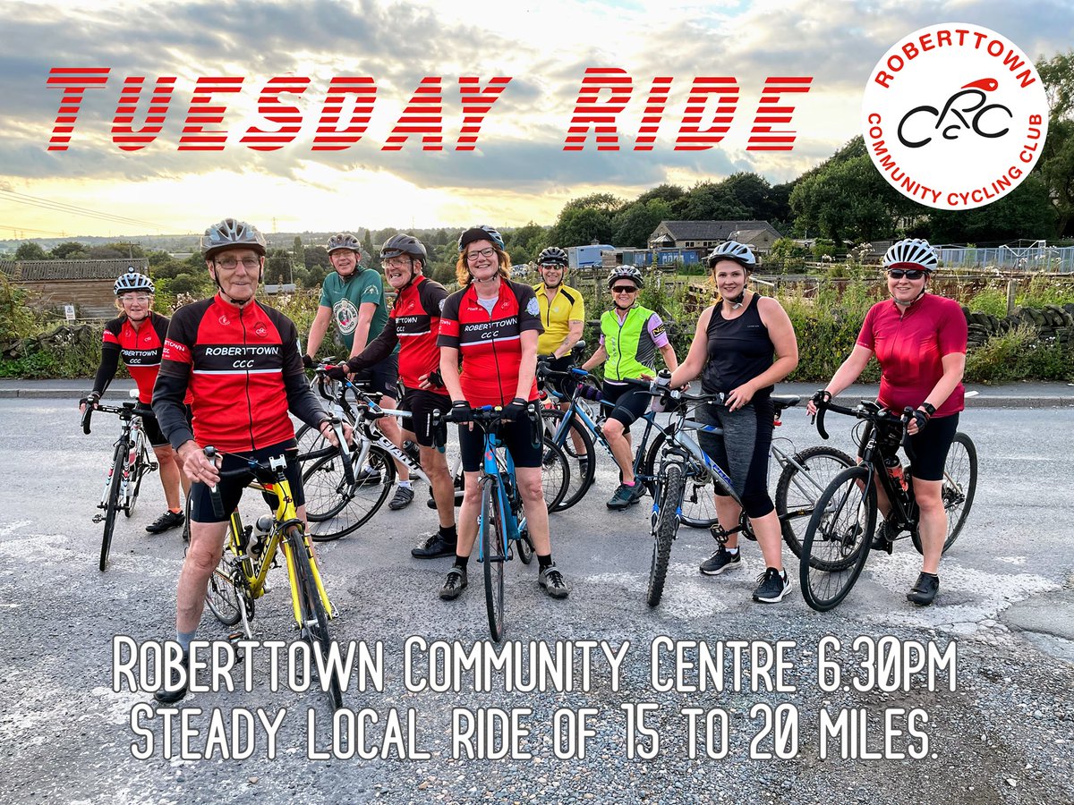 Tues Evening 10 May
This weeks ride will be a true training ride - the Hartshead loop.  A 6 mile route with a mixture of hills and descents.
The route can be ridden in either direction.  We will ride the loop multiple times and we will take turns with people riding on the front.