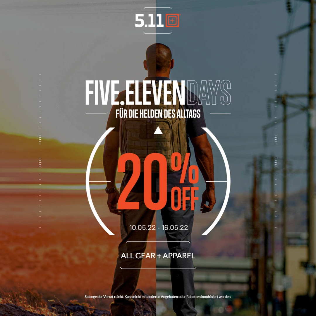 🚨🚨🚨Die 5.11-Days 2022 starten heute! ⁠🚨🚨🚨⁠

Wir bei OBRAMO feiern bis einschließlich 16. Mai die 5.11 Days 2022. Ihr erhaltet 20% Rabatt auf unser gesamtes 5.11 Sortiment

l8r.it/WaUF