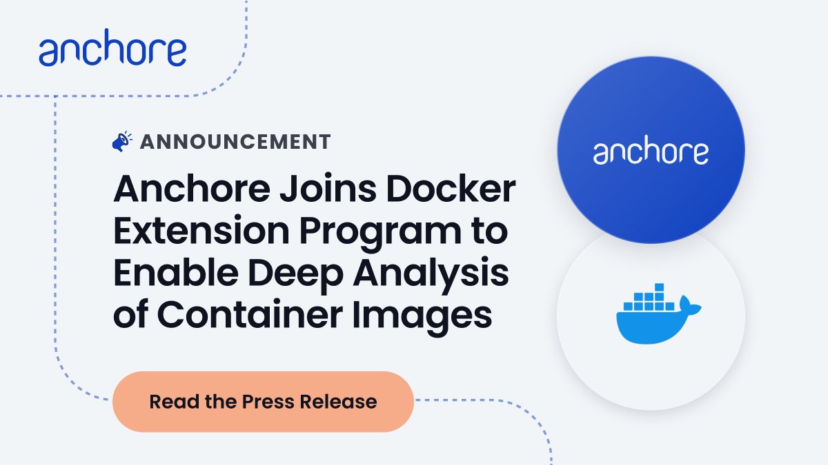 anchore's tweet photo. News from @DockerCon 2022: We joined the @Docker Extension Program! Get all the details here => => => https://t.co/ocKiP3cKDK #container  #DockerCon https://t.co/w0Bd5P2aaF