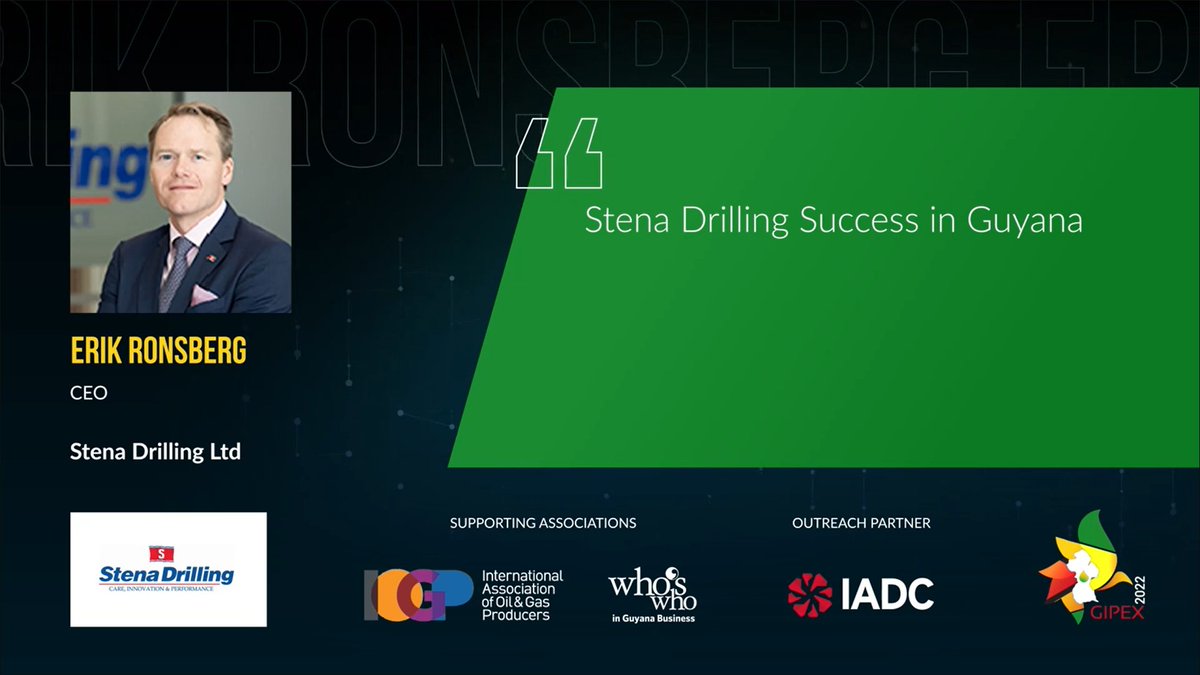 gipexofficial's tweet photo. Erik Ronsberg, Chief Executive Officer, Stena Drilling is taking to the virtual stage and will be sharing his expert opinion on “Stena Drilling Success in Guyana ”.
 
Visit  https://t.co/pqyj3mcar9 to be a part of this important keynote presentation. https://t.co/F3B2iyWVyb