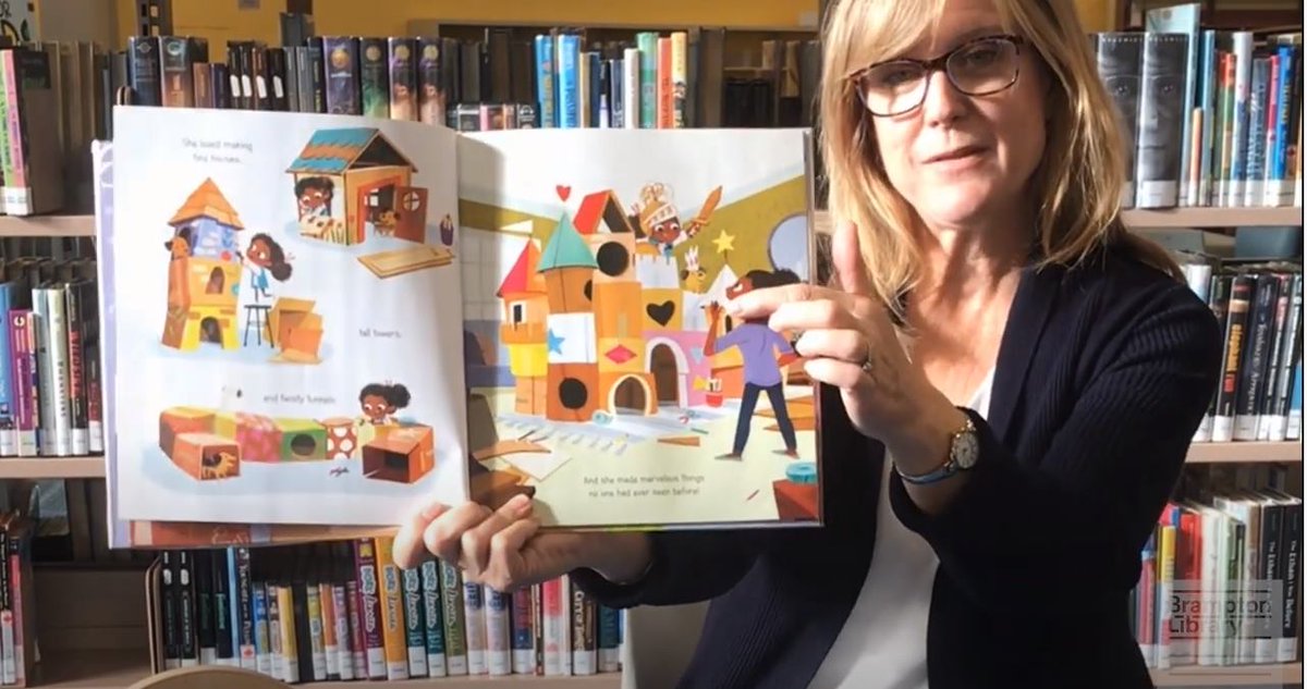 BramptonLibrary's tweet photo. Join us this morning for another BL #VirtualStorytime, as we read about a young person named Meg, who builds wonderful creations out of boxes! Watch along with us now: https://t.co/w3RVbNOOoI
 @AccessCopyright  #EveryChildReadytoRead #ReadAloudCanadian https://t.co/n1ugYOuh4G