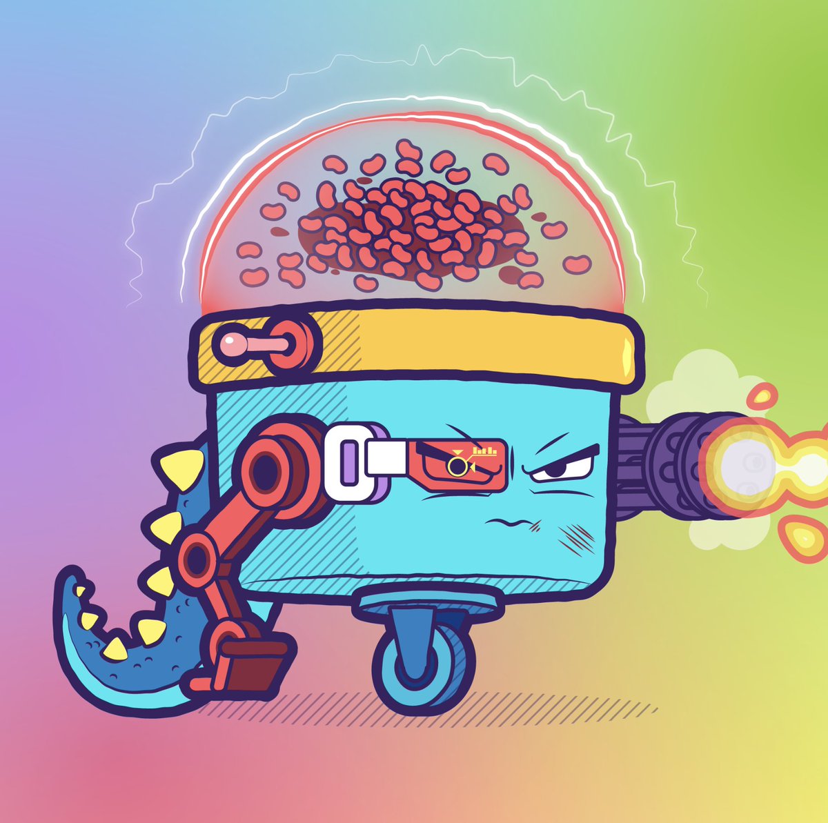 yoav_danieli's tweet photo. @FoodbotsNfts Go dinosaur tail, red beans brain, on wheel legged bomb arm FoodBot! https://t.co/sMOvyhA1A6