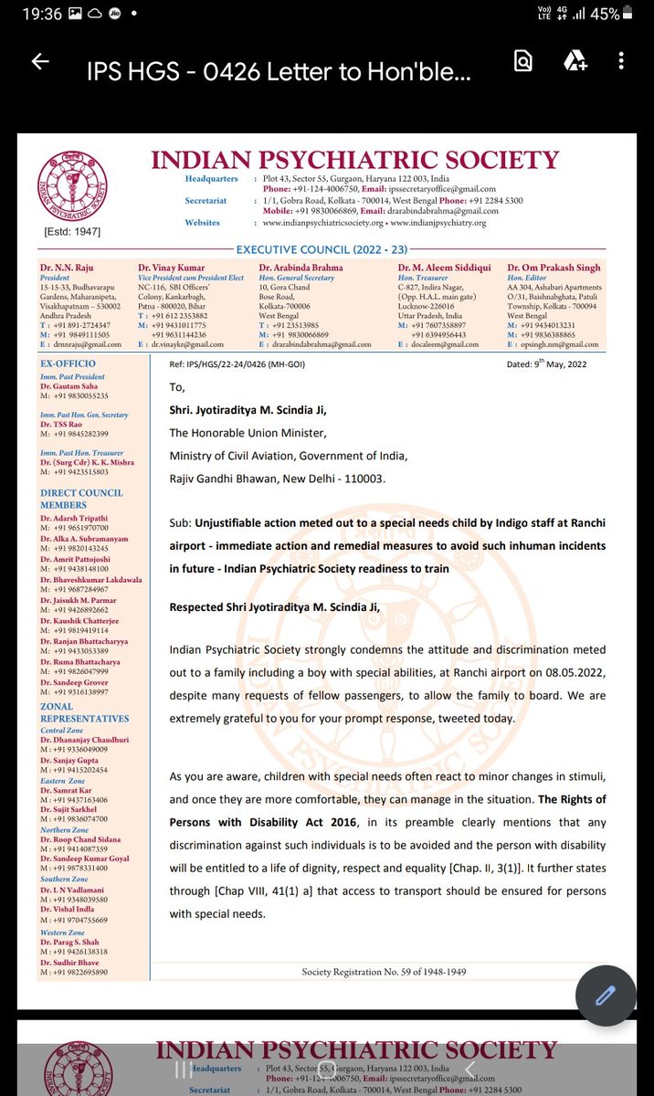 ips_sm's tweet photo. Indian Psychiatric Society(IPS) condemns unjustifiable action meted out to a special needs child by Indigo staff at Ranchi airport and offers remedial measures to avoid such incidents in future by it’s readiness to train aviation staff of all airports. #justiceforspecialchild https://t.co/EdnZkZIfkQ
