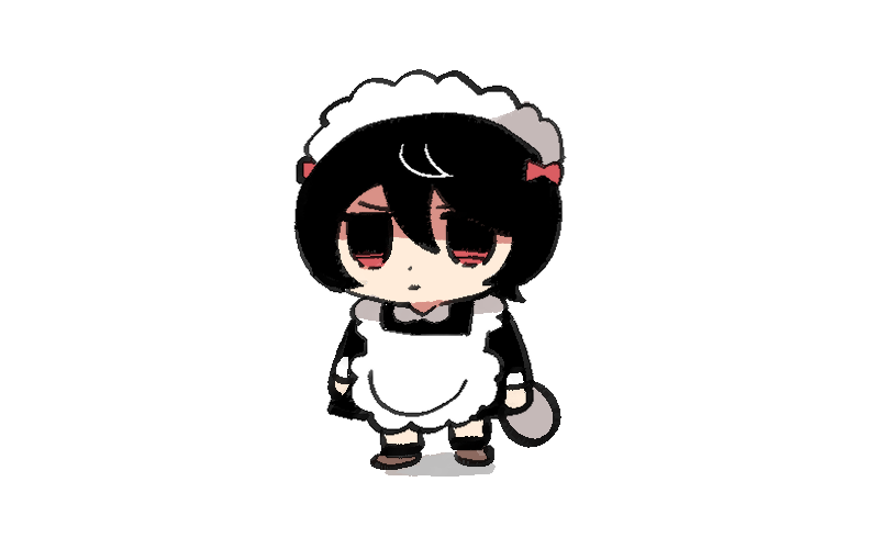 solo black hair maid headdress maid chibi white background apron  illustration images