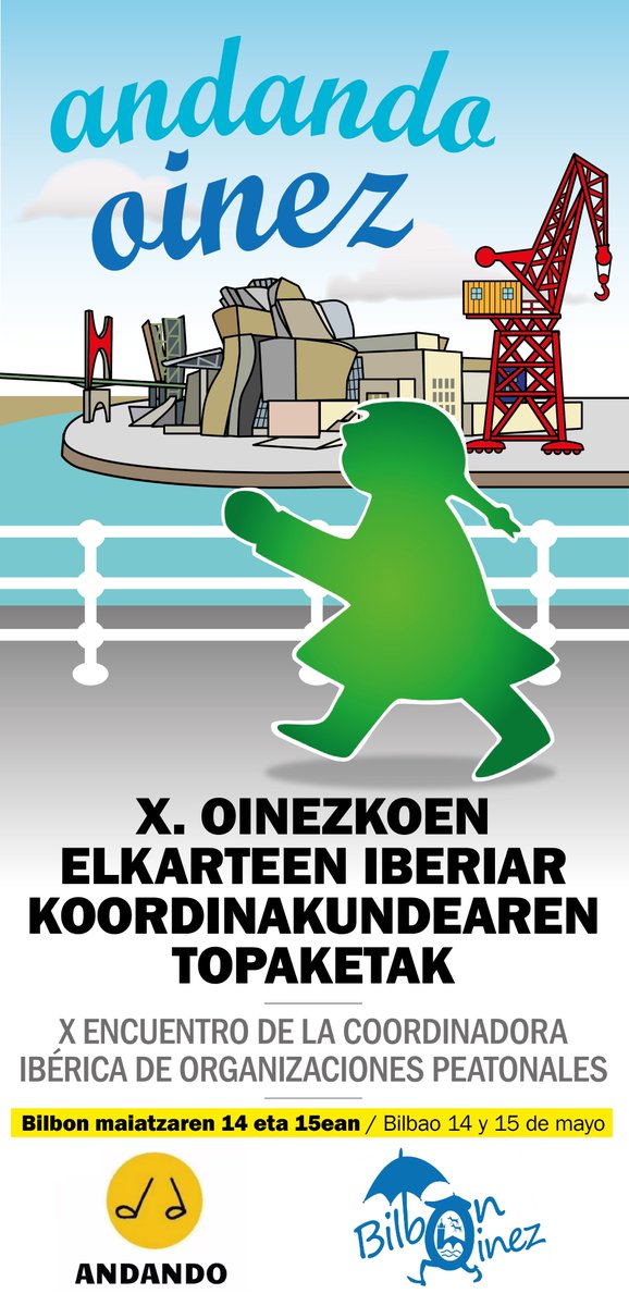 GarcPalomar's tweet photo. X. Jornadas de "ANDANDO". Coordinadora ibérica de organizaciones peatonales. 14 y 15 de Mayo.
#Oinezkoak #Peatones #Caminantes #Transeuntes #Vianants #Peatons #Pedestrians https://t.co/9N51I3jtgr