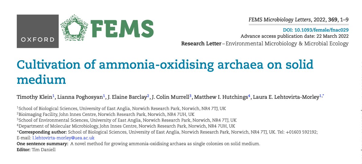 Nice! Ammonia oxidizing archaea grow on solid media

academic.oup.com/femsle/article…