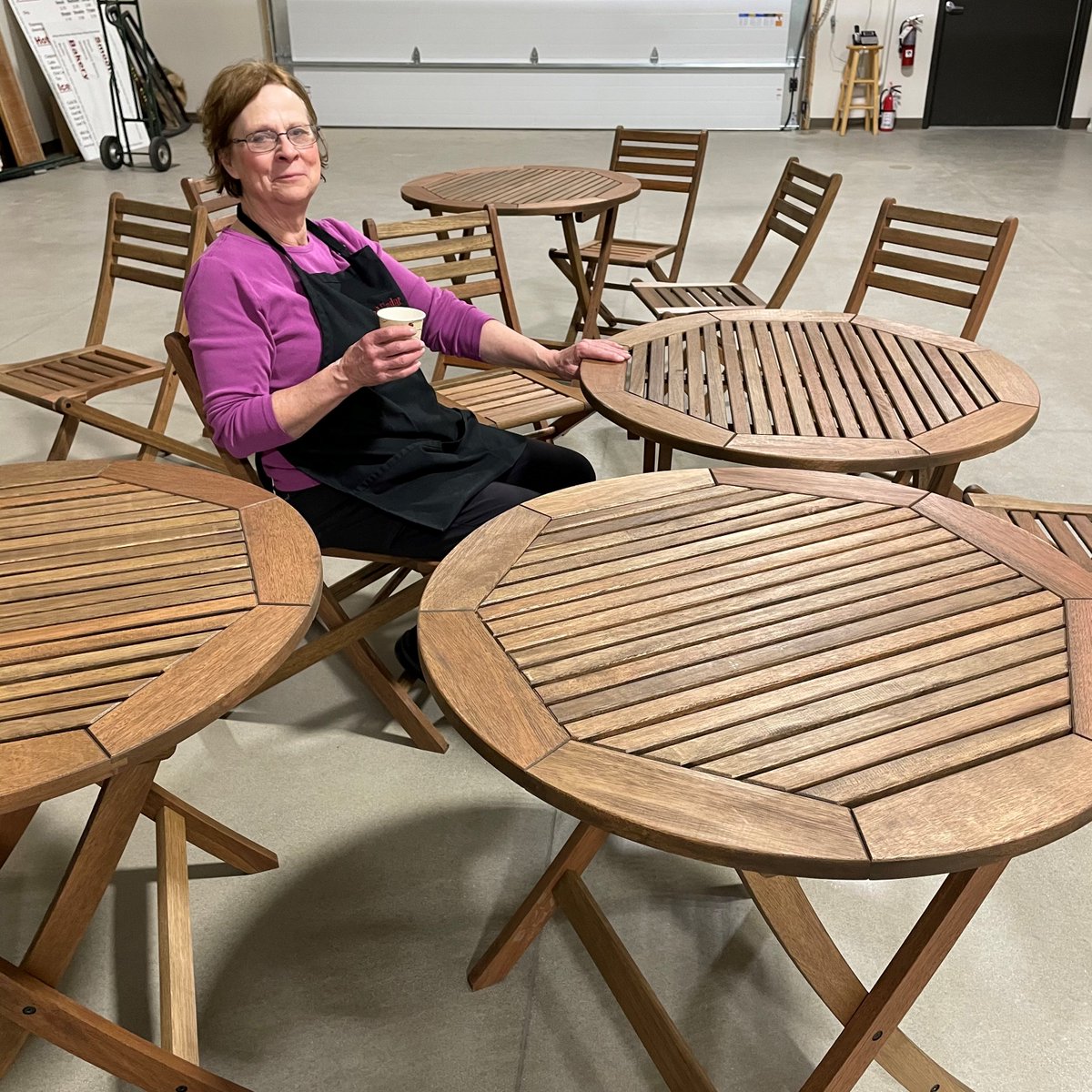 RedCedarCoffee's tweet photo. Last week Julie assembled our patio furniture. So on weather permitting days, we will have tables and chairs out on the patio for you. https://t.co/y69TpJGASm
