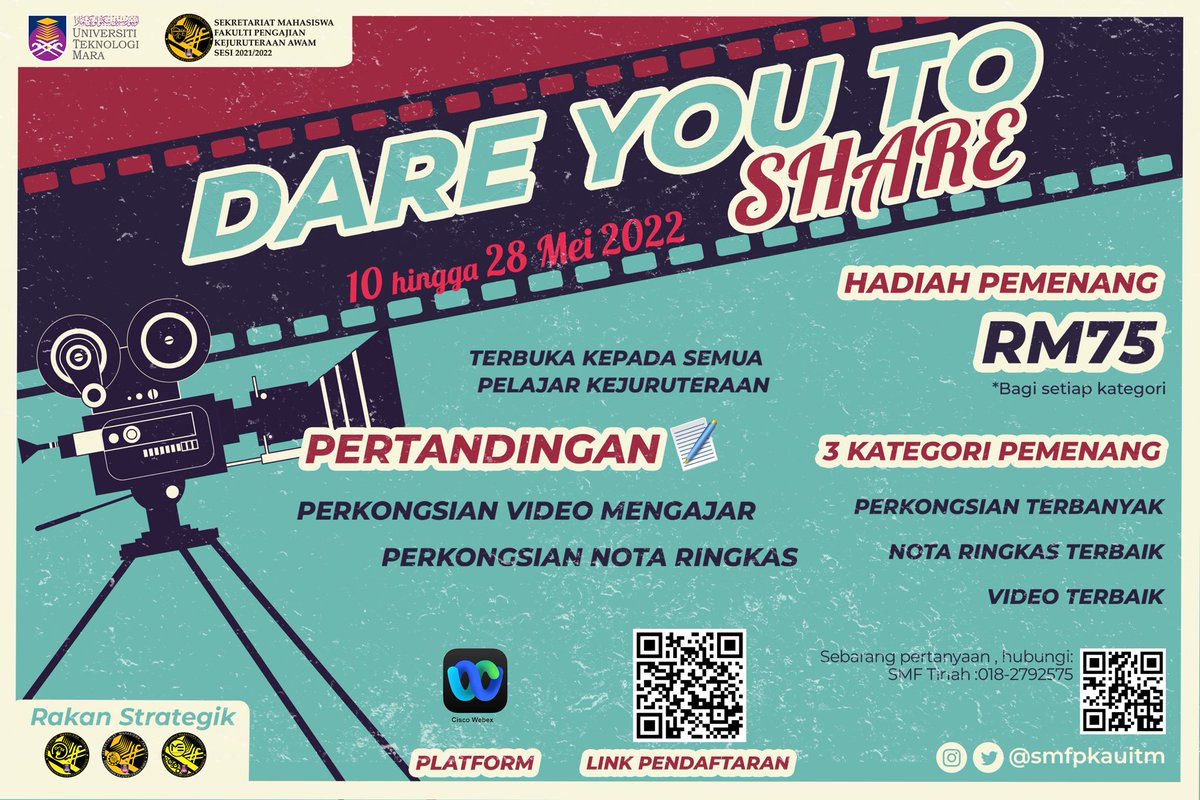 SMFPKAUiTM's tweet photo. Assalamualaikum w.b.t,
Salam Sejahtera,
Salam UiTM Dihatiku.

DARE YOU TO SHARE✨

Merujuk perkara di atas, Sekretariat Mahasiswa Fakulti Pengajian Kejuruteraan Awam (SMFPKA) sesi 2021/2022 akan mengadakan Pertandingan Dare You to Share. https://t.co/kmpKrQKNF7