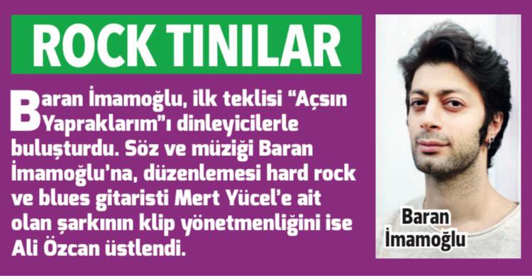 Bugün #HürriyetKelebek gazetesinde!

@Hurriyet 
@avrupamuzik 
@muzikplay 
#Baranİmamoğlu
#AçsınYapraklarım
#TürkçeRock