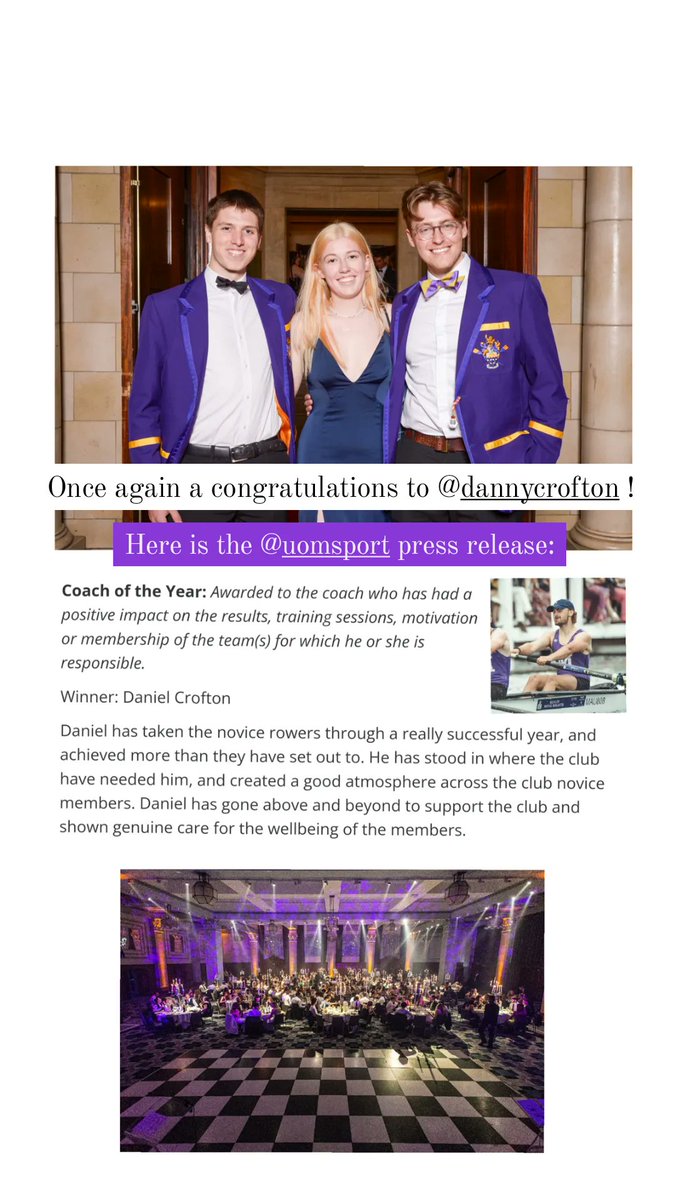 Huge congratulations to our novice coach Danny Crofton for winning <a href="/UoMSport/">UoM Sport</a> Coach of the Year!
Press release below:
