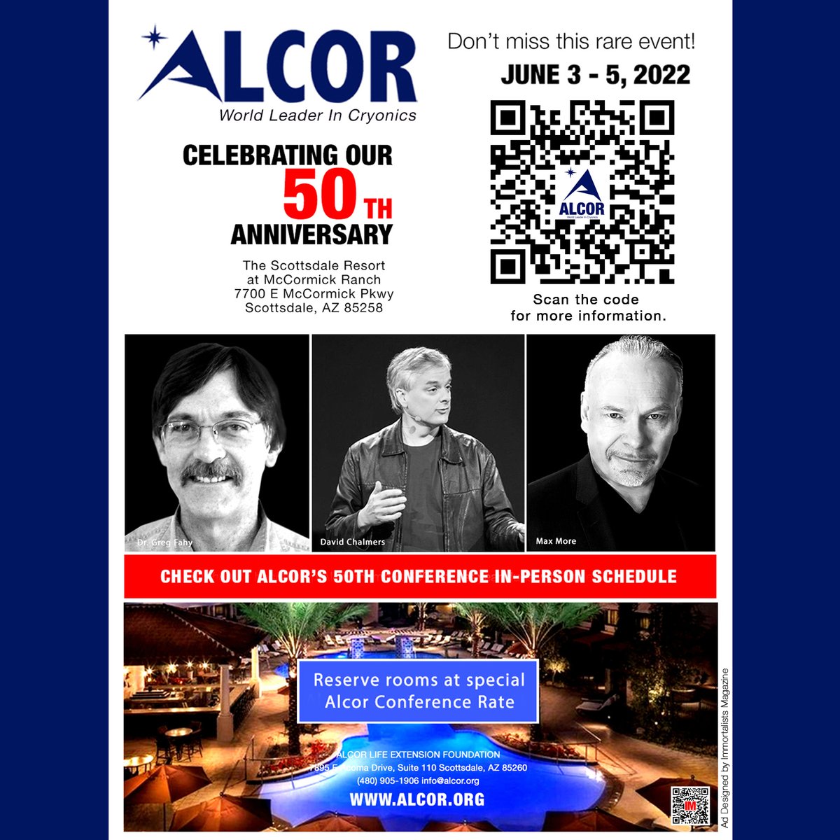 immortalistsmag's tweet photo. Did you know most people don’t know about the practical applications of cryonics? IM proudly extends you an invitation to attend Alcor’s Historic 50th Anniversary hosting some of the leading minds in the field. 

Link or scan the code for more information: https://t.co/GrSdb8y57H https://t.co/HjfDYscN8l