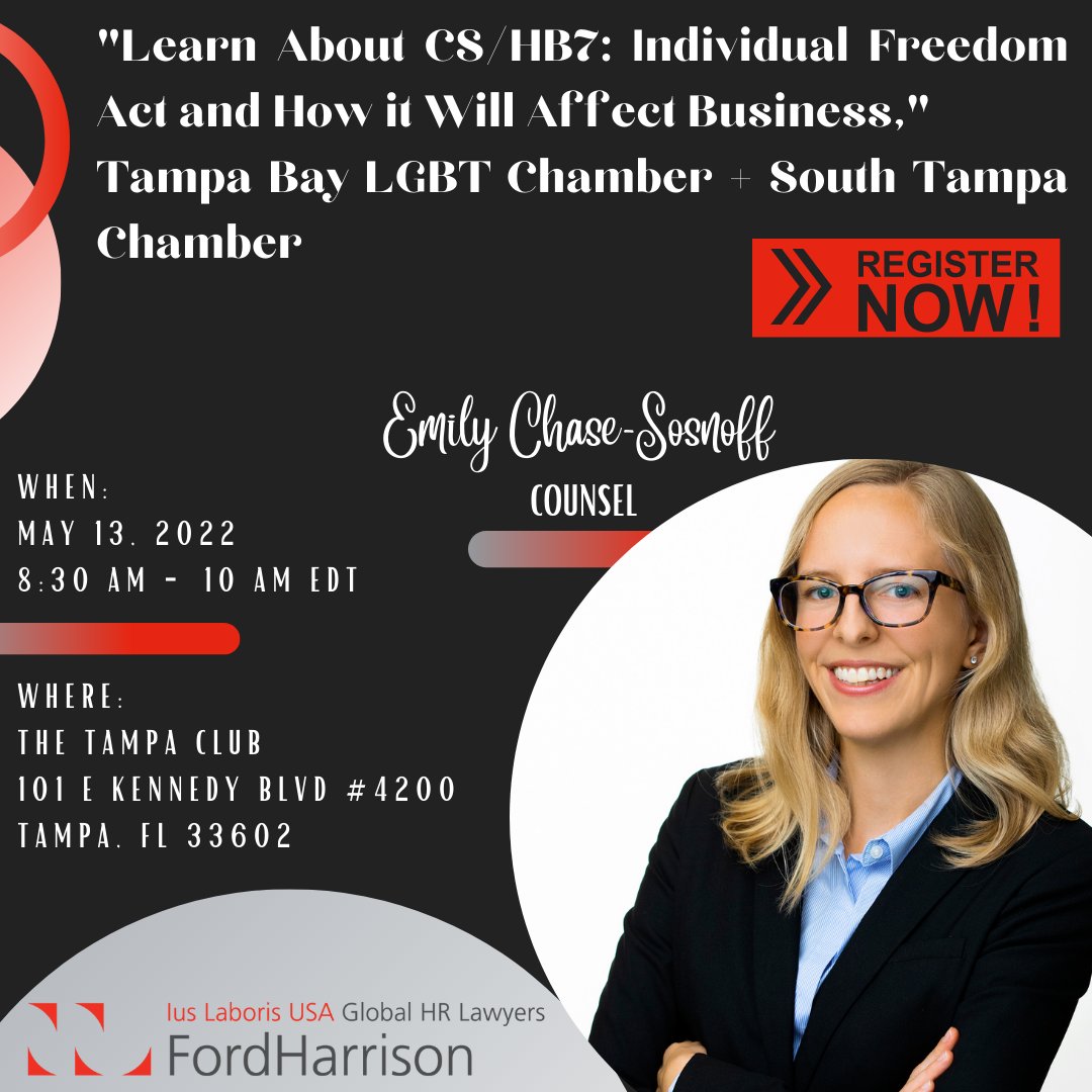 fordharrisonlaw's tweet photo. Emily Chase-Sosnoff will participate in the panel discussion "Learn About CS/HB7: Individual Freedom Act and How it Will Affect Business." For more information and registration, click here: https://t.co/h1R6UACD8U https://t.co/dDSUcDmM81