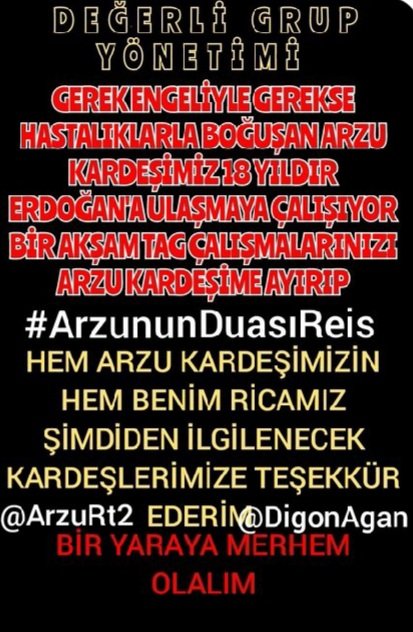 Her birey engelli adayıdır
elgelleri aşalım arzu kardeşimizi REİS'ile
buluşma arzusuna kavuşturalım BİİZNİLLAH
Engelleri aşmak için el ele verelim
sayın @RTErdogan kardeşimizin sesini duyun
#ArzununDuasıReis
#EngellilerHaftasi 
#DevletBahceli 
#ErdoğanıDurduramayacaksınız