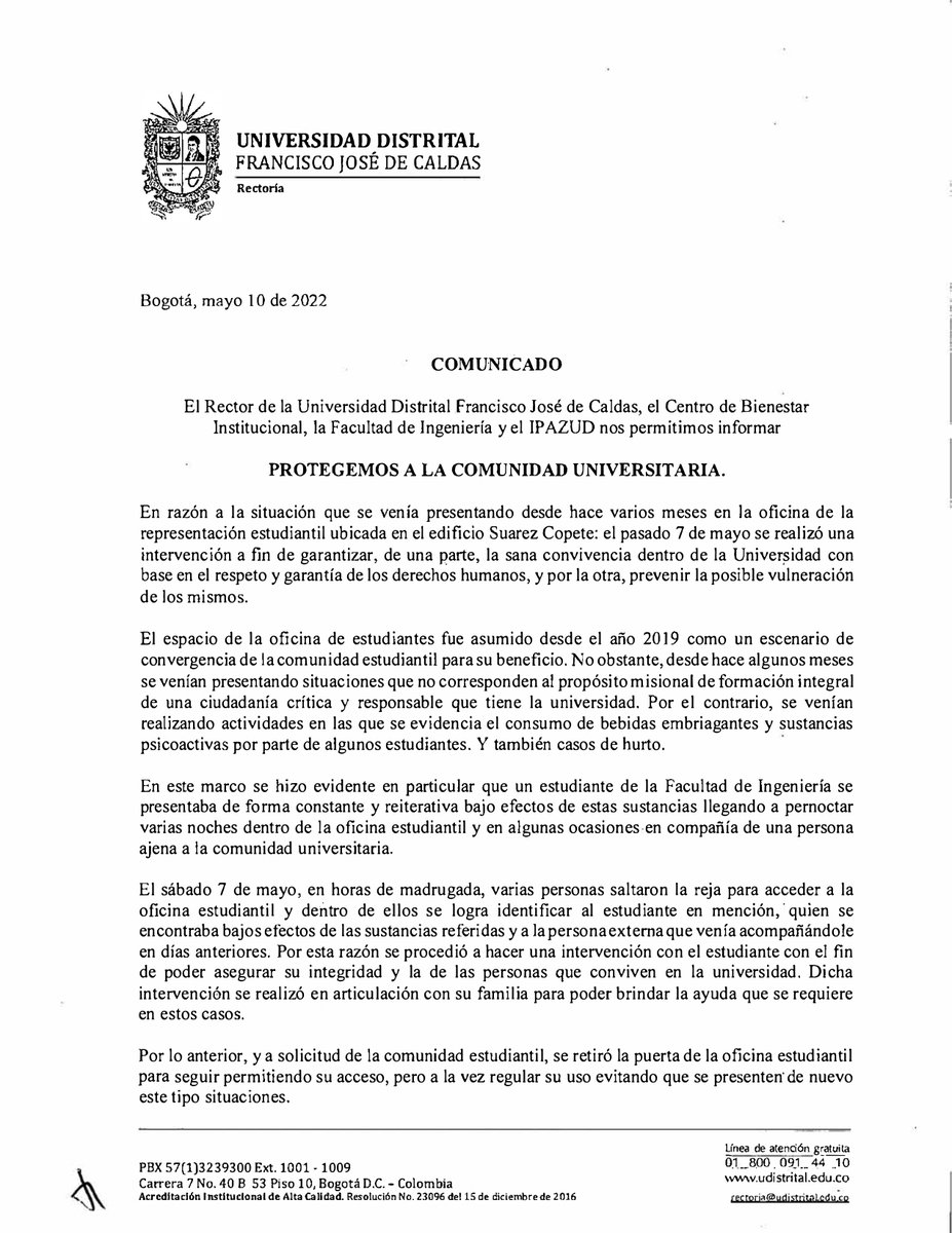 LaudEstereo's tweet photo. #ComunicadoUD | El Rector de la @udistrital @gtarazona1  el @Ipazud y  la Facultad de Ingeniería nos permitimos informar que... #SomosUD https://t.co/O9AT1kcKa5