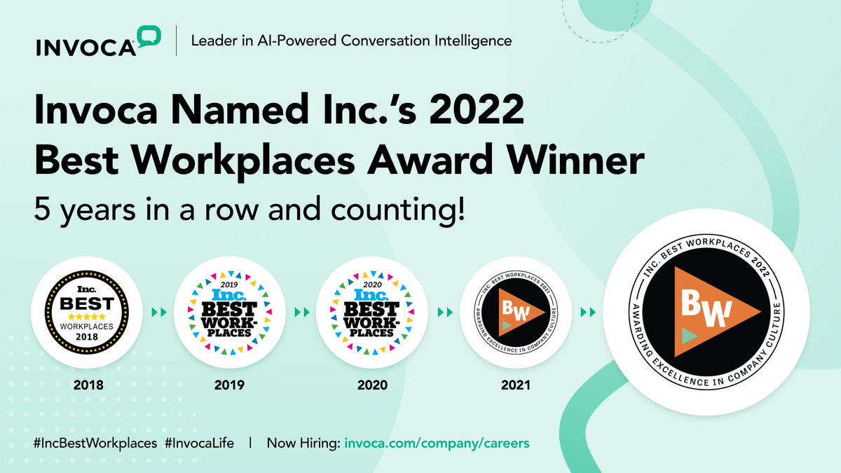 Invoca's tweet photo. Invoca is thrilled to announce our inclusion in the @Inc 2022 Best Workplaces list for the fifth consecutive year! Way to go, team @Invoca! 🎉 #invocalife
Read more here:https://t.co/1GFM068McH
#IncBestWorkplaces https://t.co/4Ew0We8qdD