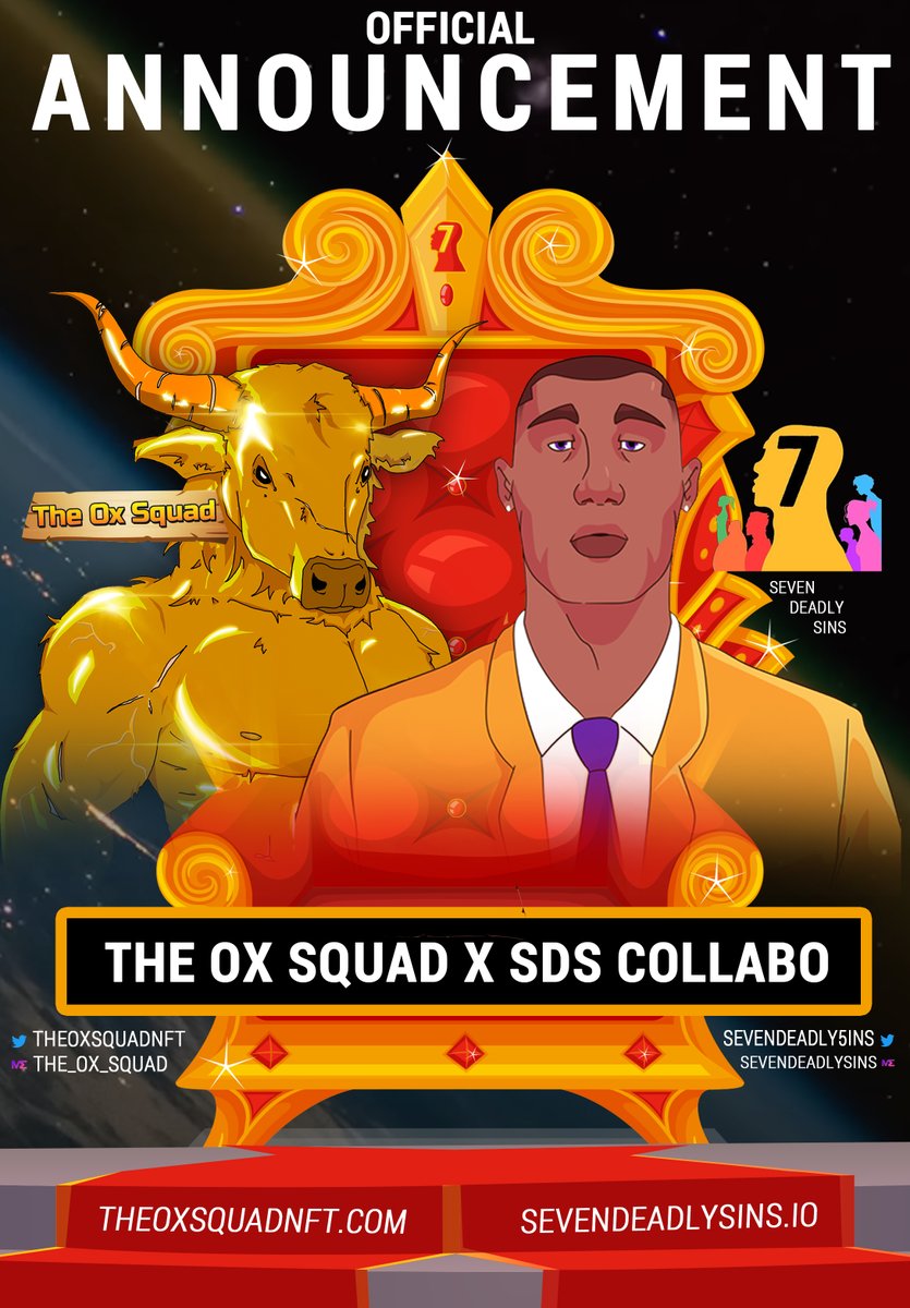hnr_embassy's tweet photo. *OFFICIAL COLLABO*
@TheOxSquadNFT  x @SevenDeadly5ins

The start of a marvelous sinful relationship that's gonna be strong as an OX! 😈💪🐂

@TheOxSquadNFT / https://t.co/BAUbeRYHfB
@MagicEden: The_OX_Squad

@SevenDeadly5ins / https://t.co/EHsRrCcoOe
@MagicEden: SevenDeadlySins https://t.co/spqSyKaOCn