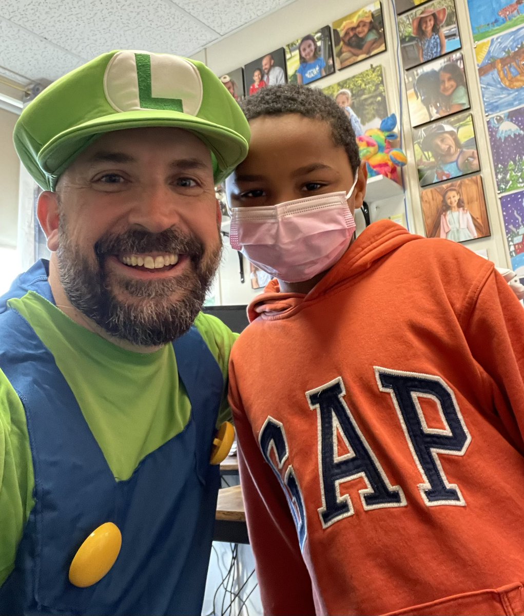 MT_Sicard's tweet photo. Just hanging out with a #TeamLuigi fan!! Getting ready for the big MT Tiger Circuit Mario Kart race this afternoon against Princess Peach! It’s going to be an epic showdown. https://t.co/tutZ0iMx8h
