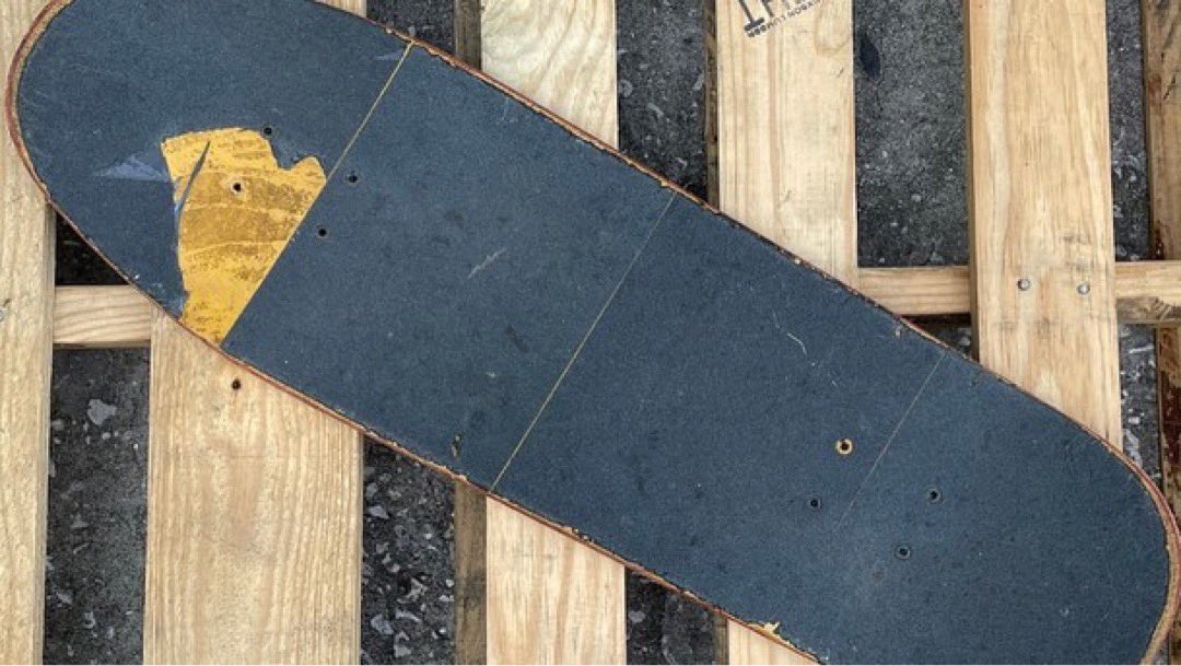This is the deck that #MarkGonzales rode in Video Days! Mark found it in his storage space, and is going to auction it off on Friday, May 13th. He partnered with @shopify to power his website and the auction experience at UnofficialGonz.com.