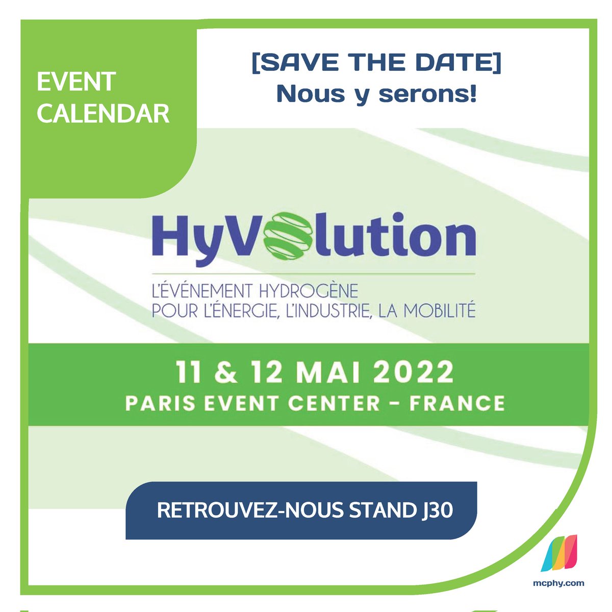 McPhyEnergy's tweet photo. [Agenda] 📅 #hyvolution J-1
@HyVolution, c’est demain &amp; jeudi au Paris Event Center ! McPhy sera au rendez-vous pour l’évènement incontournable de l’#H2 en France et en Europe.
Retrouvez-nous stand J30 &amp; en forum 1 pour suivre notre intervention 😊
#HyVolution2022 #hydrogène https://t.co/CoKwkOkgps