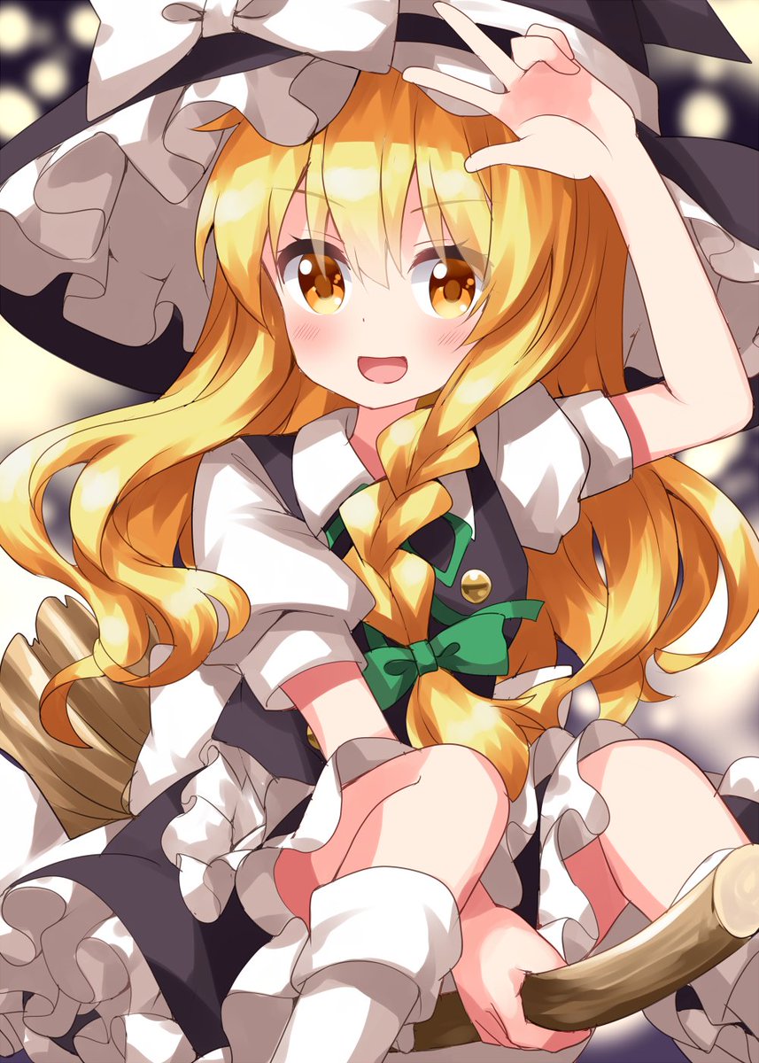 kirisame marisa 1girl solo blonde hair hat witch hat broom riding broom  illustration images