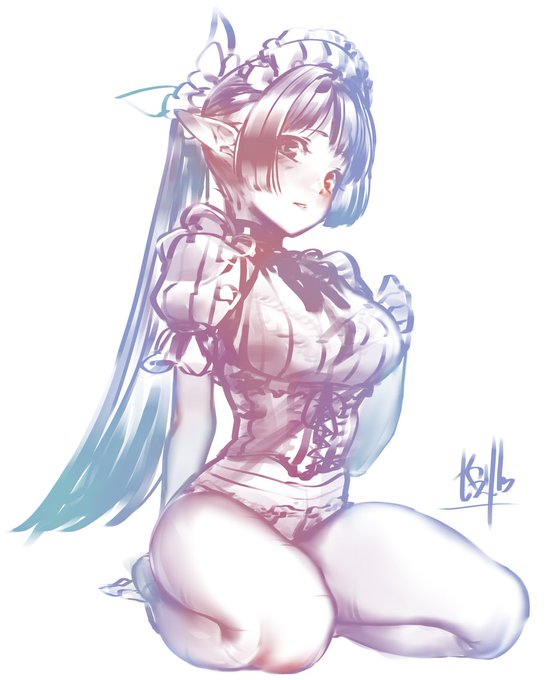 ラクガキ(`、3_ヽ)_メイドの日だからスカート無くしたエルフメイド 