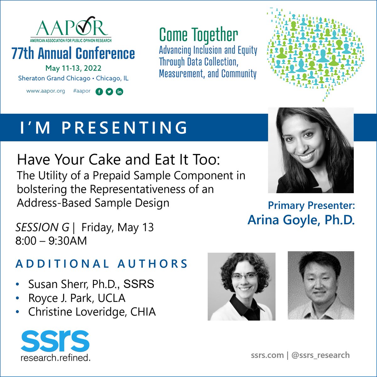 ssrs_research's tweet image. This Friday at the #AAPOR conference, Arina Goyle presents insight from @SherrSusan, Royce Park of @UCLAchpr, and Christine Loveridge of @Mass_CHIA. Learn more about the session: aapor.secure-platform.com/a/solicitation…

@AAPOR #SurveyResearch #addressbasedsample #surveymethods #data #MRX