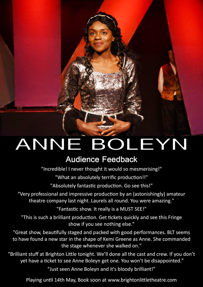 brighton_little's tweet photo. Some audience feedback for Anne Boleyn! Playing until 14th May, Book soon at https://t.co/BCU52FUTG9
@brighton_little 
#theatre #play #littletheatre #dramaplay #livepreformance #theshowmustgoon #contemporary #moderntheatre #comedyplay #HistoryPlay #history #Tudors #AnneBoleyn https://t.co/rJQgbmbHeI
