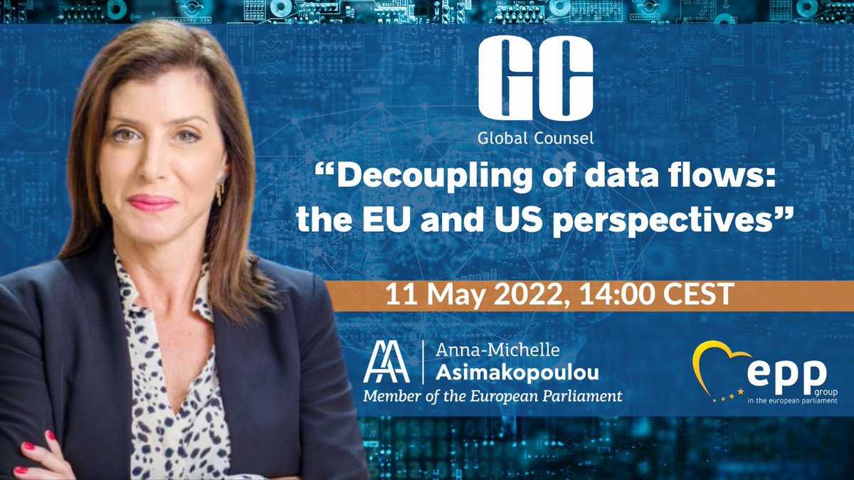 AnnaAsimakopoul's tweet photo. Join me for @Global_Counsel’s virtual webinar on the ‘Decoupling of data flows: the EU and US perspectives’. I’ll be joining @johnverdi, @LobranoG &amp; @LucasButhion to discuss the challenges of transatlantic data flows. Sign up here → https://t.co/fNUcTrhRx3
#AnnaMichelleMEP https://t.co/02mSK3W3OH