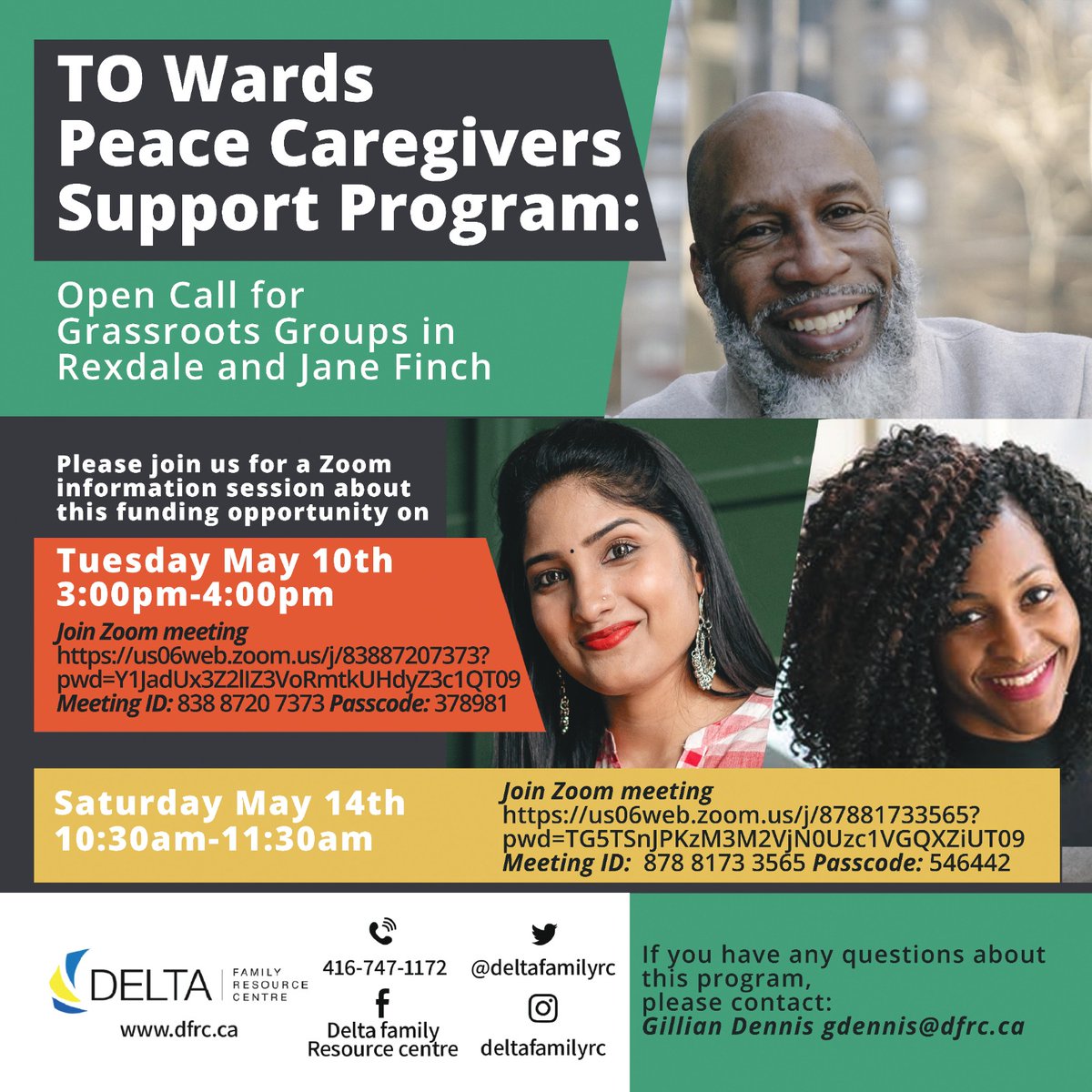 DeltaFamilyRC's tweet image. 📢Open Call for Grassroots Groups in Rexdale and Jane Finch. Join us for TO Wards Peace Caregivers Support Program🫂Today at 3pm
Join us via Zoom 
Meeting ID: 878 8173 3565
Passcode: 546442
#supportprogram 
#peacecaregiver☁️ 
#grassrootsgroup 
#toronto