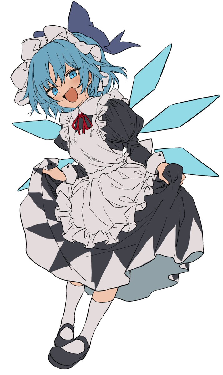cirno 1girl solo blue hair blue eyes wings maid white background  illustration images