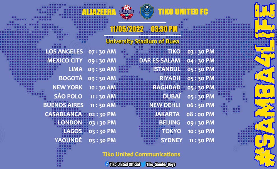 Tiko_Samba_Boys's tweet photo. 💙💛💙💛📺 Cancel your plans for Wednesday afternoon!!!!! It's #ANOTHER_HUNT for Three points for the Samba Boys in Buea !!!!!! 

👇 Where will YOU be watching from?

C'Mon #SambaDiehards
#ReturnOfSamba4Life
#Operation3Points https://t.co/9ccm6lsAo9