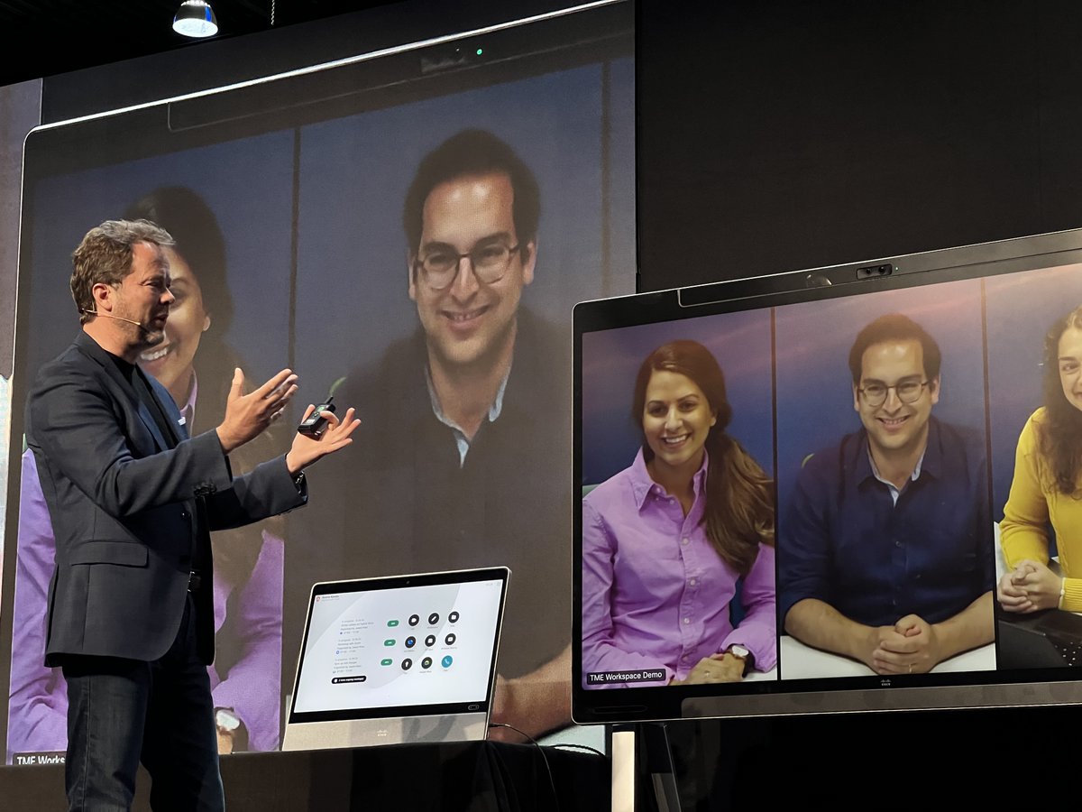 KjesbuSnorre's tweet photo. We can make #HybridWork better than work has ever been before. Thanks #ISE2022 for having me at the #SmartWorkplaces Summit! 

Did you miss @Webex at #SWS2022 ? You can still see #WebexDevices in action at Hall 2, Booth 2K100. https://t.co/cwlhzgxZUJ