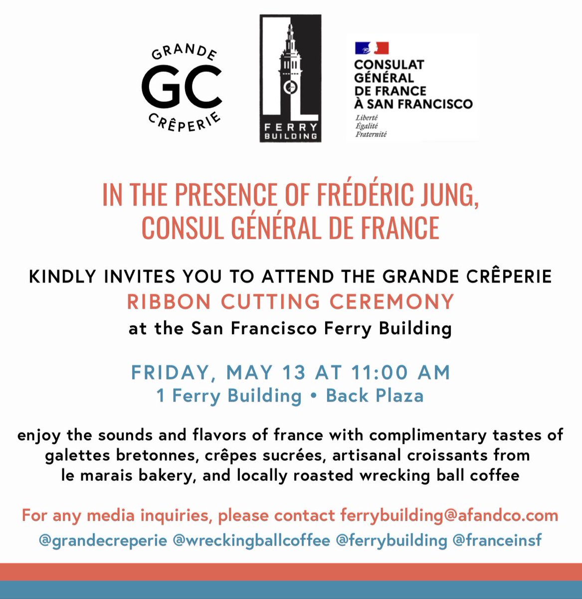 Join us at our new crêperie for a taste of galettes bretonnes sarasin and crêpes sucrées at the Ferry Building!