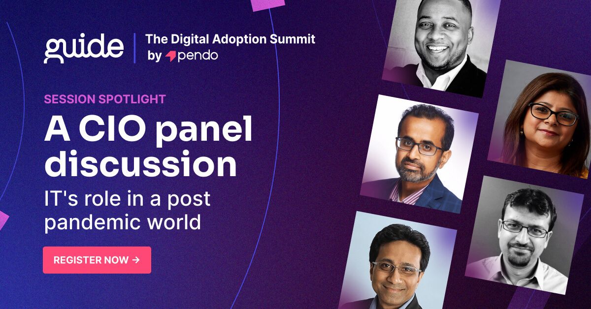 pendoio's tweet image. Only 1️⃣ hour until #GuideSummit begins, grab your (virtual) seat now!
bit.ly/35ZMGr8

Gain critical insights into how IT drives digital transformation—and where the field goes from here—with CIO leaders from Pendo, @asana, @Linksys, @elfcosmetics, and @SVB_Financial.
